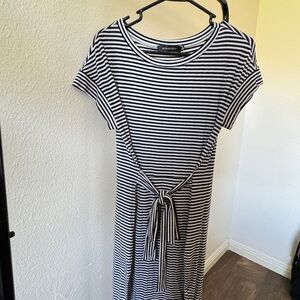 MEROKEETY Women's Striped Mini Dress - Navy and White